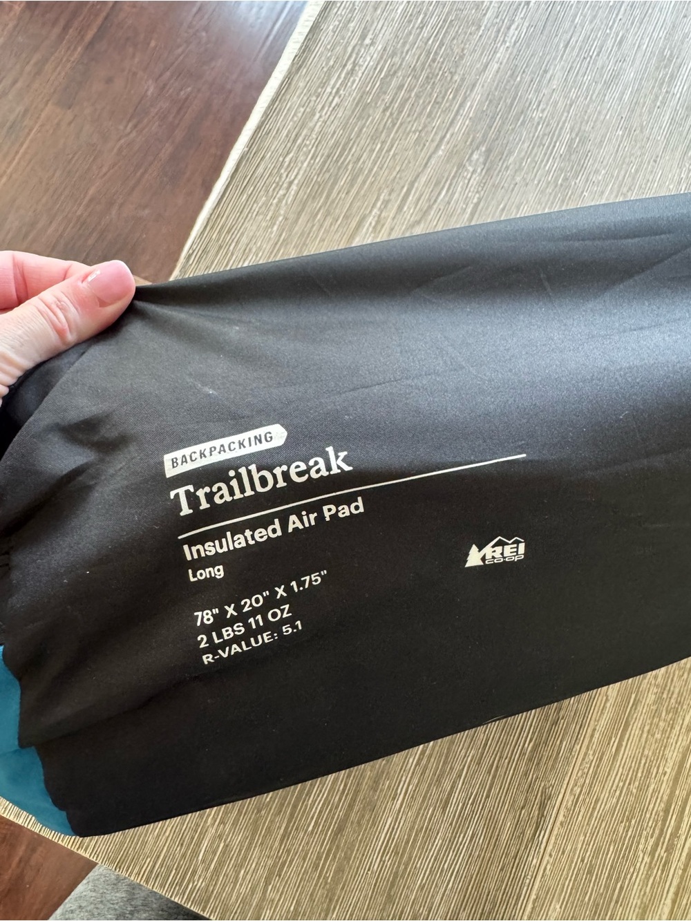 REI Trailbreak Insulated Air Pad long - Black and Teal
